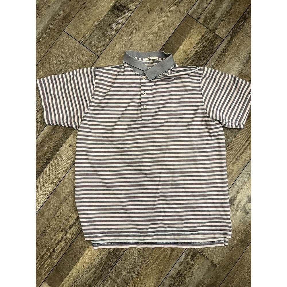Peter Millar Men's Polo Shirt XL Gray Blue Pink/Red Stripes